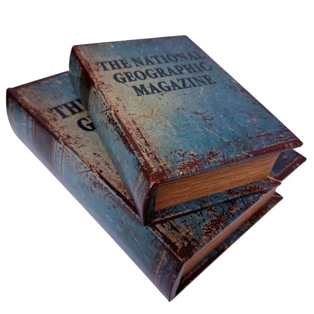 National Geographic Storage Book Boxes Set of Two Bookshelf Coffee Table Decor